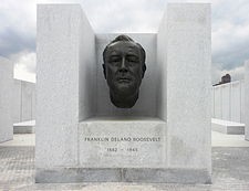 The park includes a bust of FDR among the many monuments.
