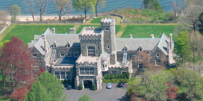 An aerial view of the house