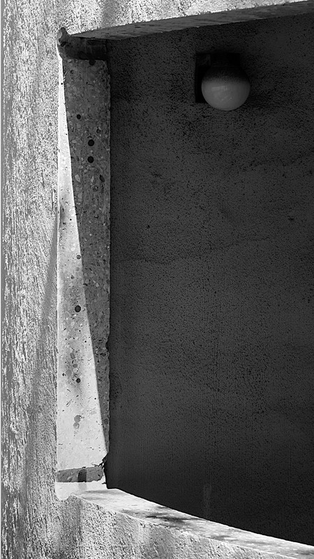 A detail view of one of the balconies in the tower illustrating the thickness of the walls.