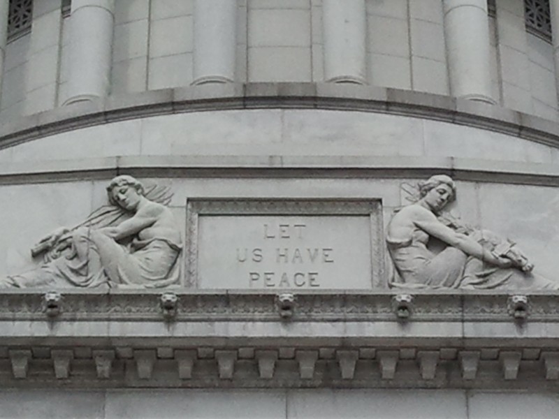 These are two statues that were donated by the New York City post office during restoration in the 1930s. 