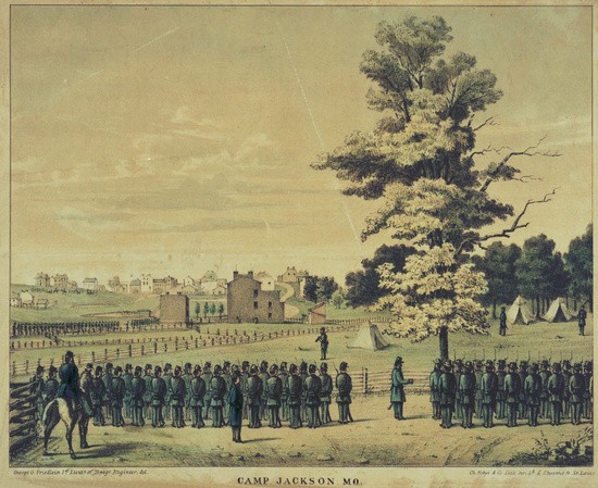 Camp Jackson, Missouri state militia gathered in an effort to overrun the Liberty Arsenal in St. Louis