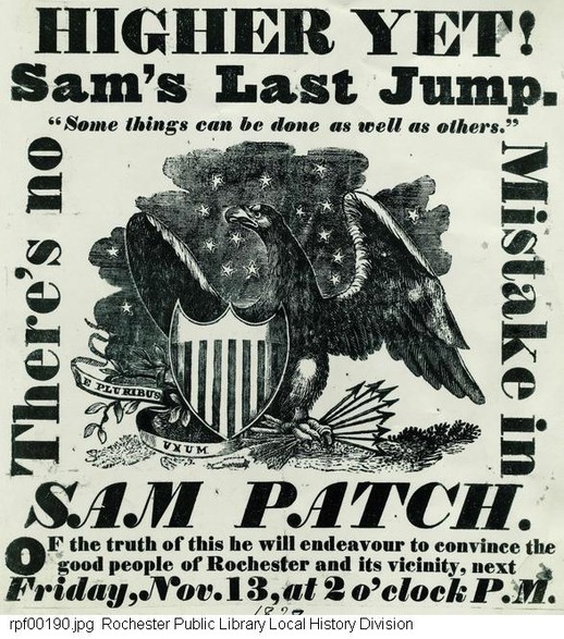 Flyer for Sam Patch's fatal last jump on November 13, 1829