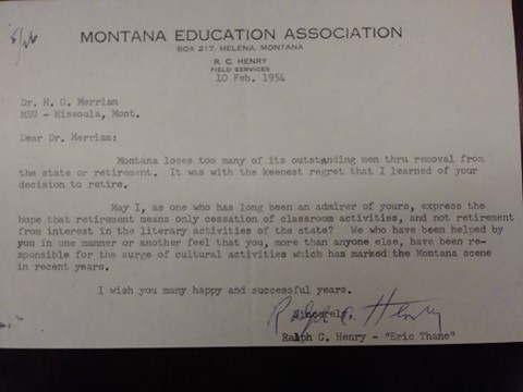 A 1954 letter to Merriam about his retirement