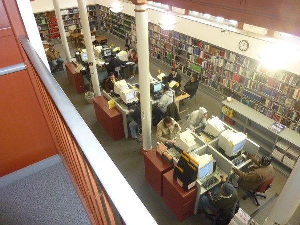 This image shows what a busy Friday morning in the library looked like in 2011.