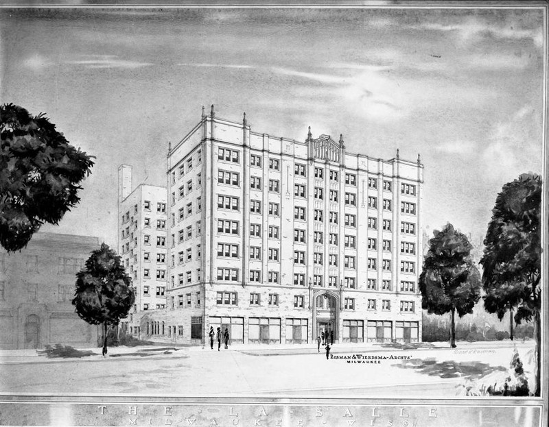 Architect's rendering of La Salle Hotel, 1928 (“Department of Special Collections and University Archives, Marquette University Libraries, MUA_CB_01094)