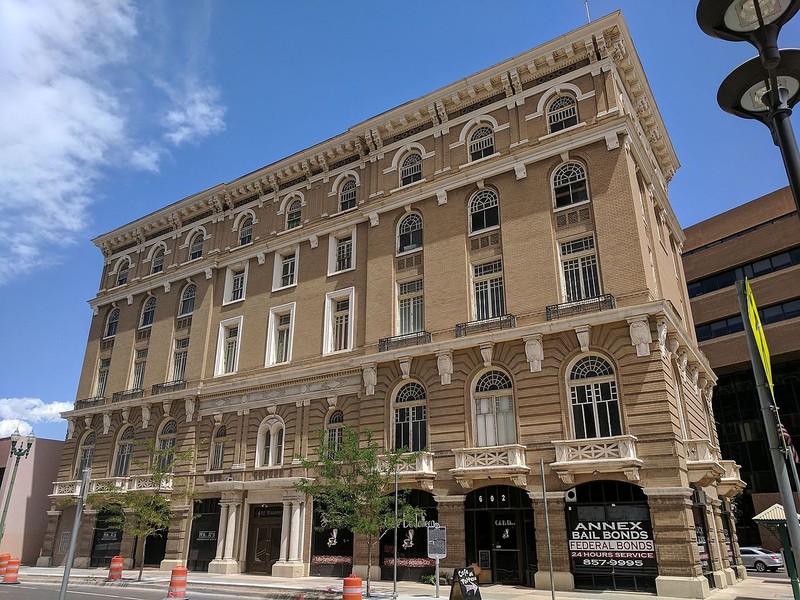 The Toltec Building, also known as the Toltec Club, was built in 1908 and is one of the most architecturally striking buildings in El Paso.