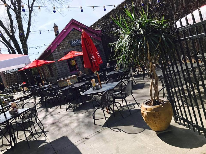 Today, the Justus Ramsey House is part of the patio area of a local restaurant.