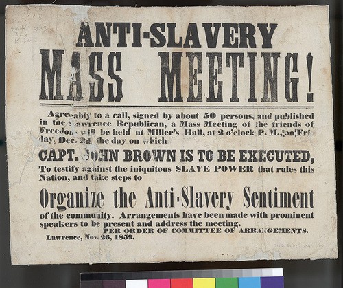 An anti-slavery meeting scheduled for December 2, 1859, the day John Brown would be executed