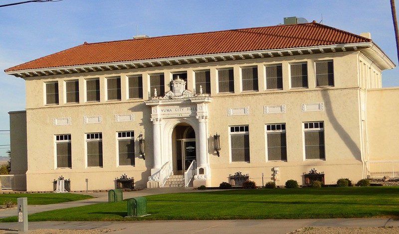 The former Yuma City Hall was built in 1921 and is an fine example of Spanish Colonial Revival architecture.