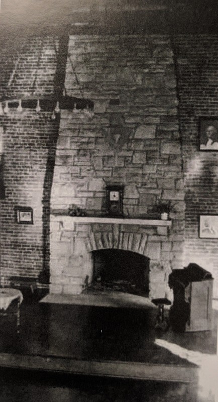 Meetin' House interior, showing the chimney.