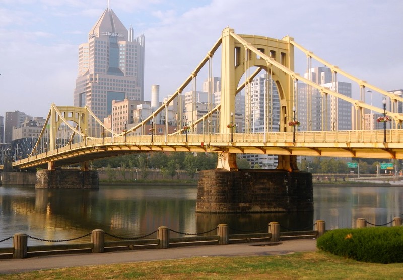 The Roberto Clemente Bridge connects downtown Pittsburgh to its North Shore and PNC Park. 