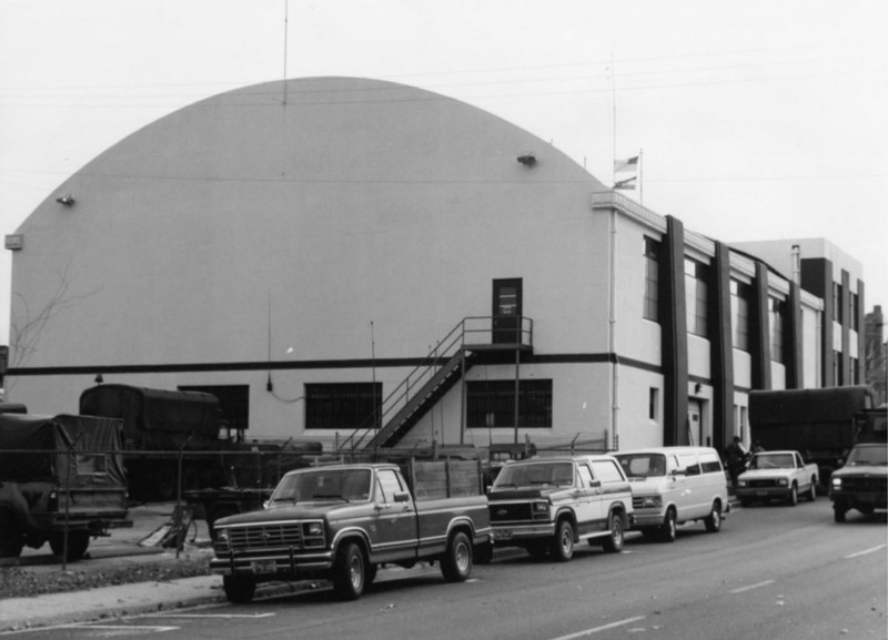 1993 photo of rear and side facades, National Guard Armory, NRHP nomination (Weigers and Mitchell)