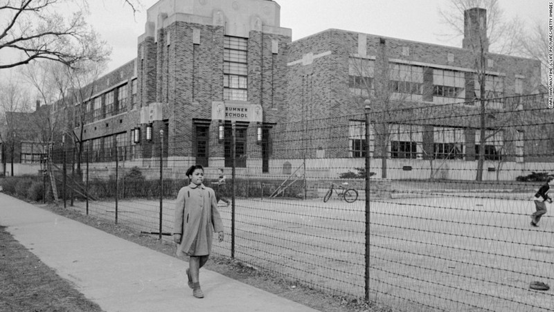 Sumner School in the early 1950s, with Linda Brown in foreground