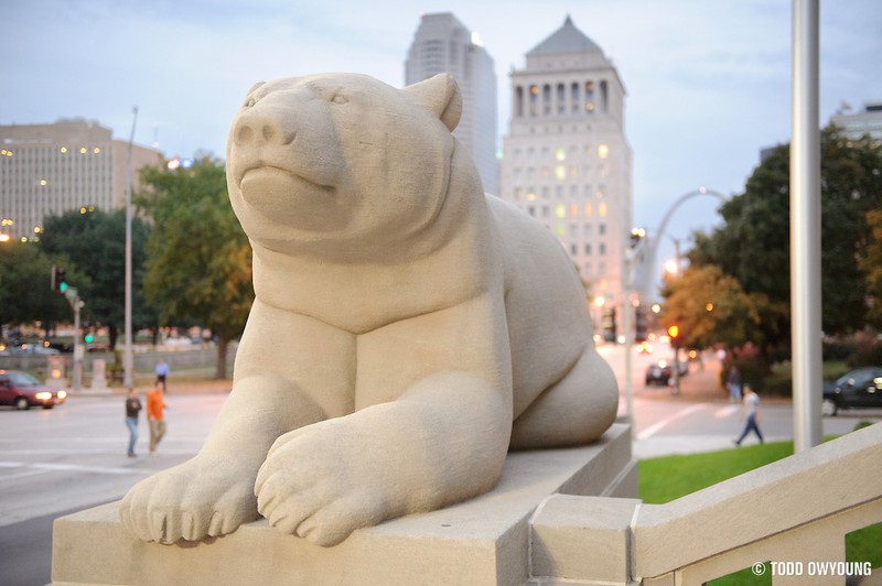 The Peabody Opera House is well known for its bear statues, which have since been incorporated into the Opera House's new logo. Image obtained from photoshelter.com. 