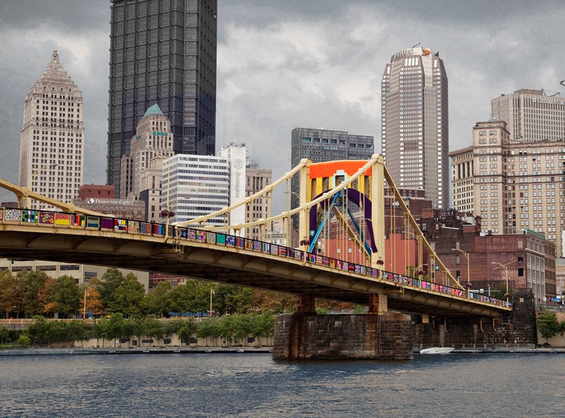 The Warhol Bridge during its "yarn-bombing" in 2013.