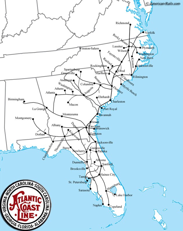 The Atlantic Coast Line Railroad was once one of the most successful and popular passenger train lines in the southeastern United States. Image obtained from lh6.googleusercontent.com. 