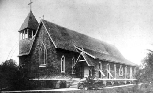 The original St. Luke's church was a wood frame building, which sat on the spot of the current one. Image obtained from the Cathedral Church of Saint Luke website.