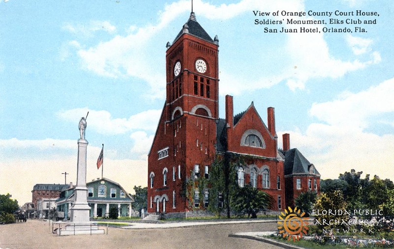 The Confederate monument originally stood in front of the courthouse, but was later deemed a traffic hazard. Image obtained from the Florida Public Archaeology Network. 