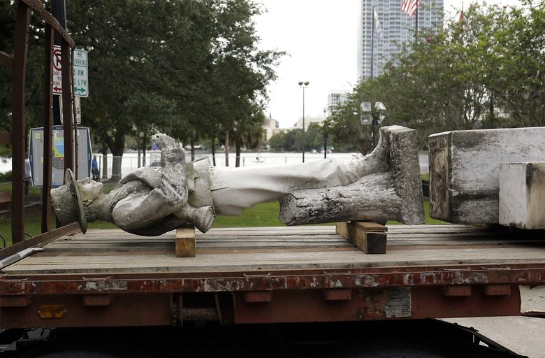 The Confederate monument was removed from Lake Eola in June 2017. Image obtained from the Seattle Times. 