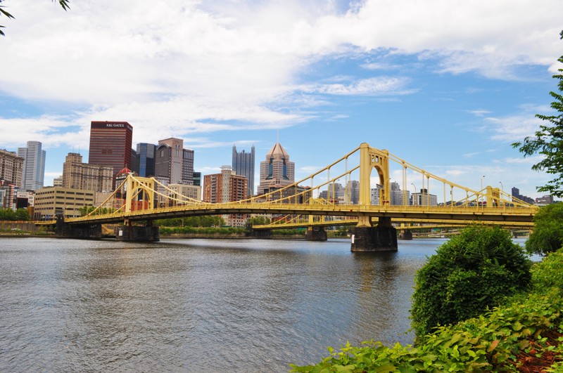 The Rachel Carson Bridge spans the Allegheny River and connects Pittsburgh's downtown with its North Shore.  