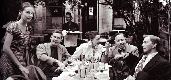 Buffie Johson, center, with Tennessee Williams to her left 
