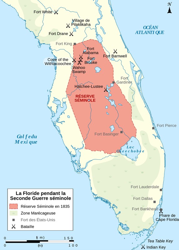 The Second Seminole War was caused when the American government tried to force the Seminoles off their central Florida reservation and onto a new one in the west. Image obtained from Wikimedia. 