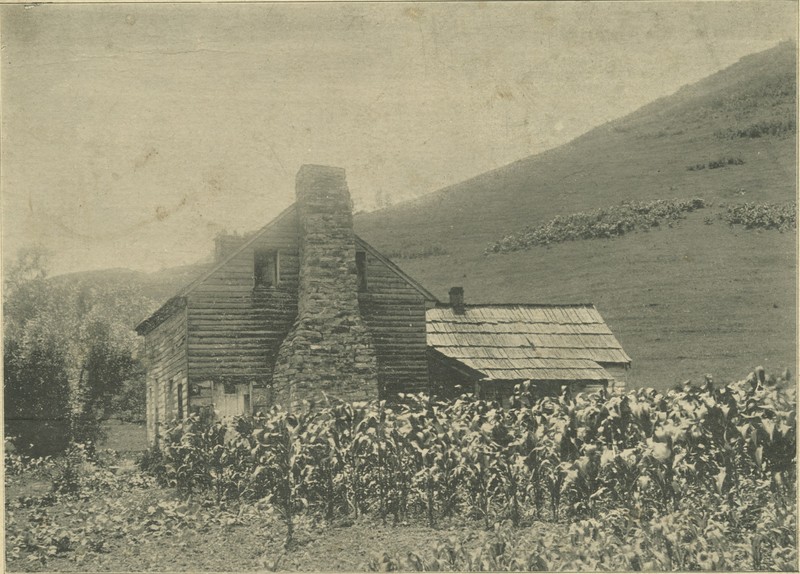 Photograph of Elizabeth Russell's cabin taken in 1896 (detail from Broadside 1896.F87 FF), courtesy of the Library of Virginia, Visual Studies Collection.