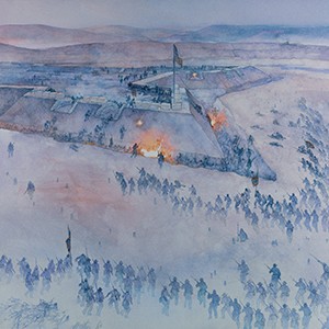 This painting by Greg Harlin depicts the Confederate attack on Fort Sanders