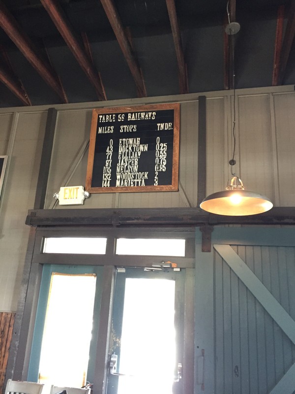 Original sign with actual pricing of rail line tickets for the time.  