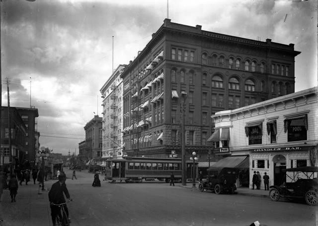 The Imperial Hotel circa 1915, with the newer (1909) building in the background.