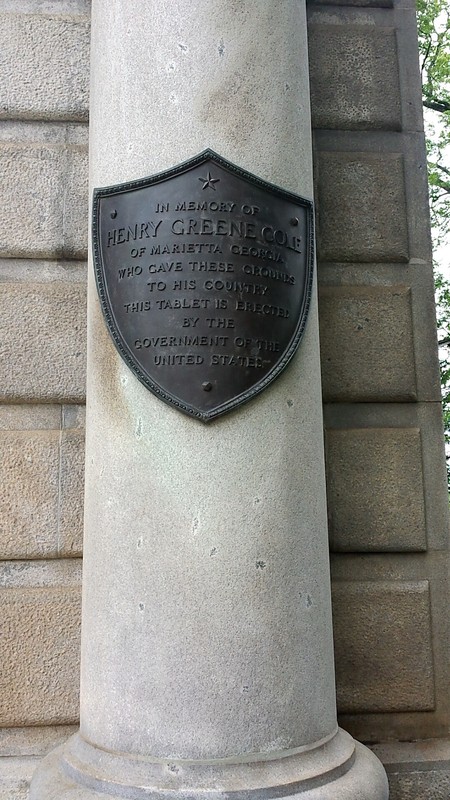 This plaque commemorates the memory of Henry Greene Cole, who donated the land for the cemetery.