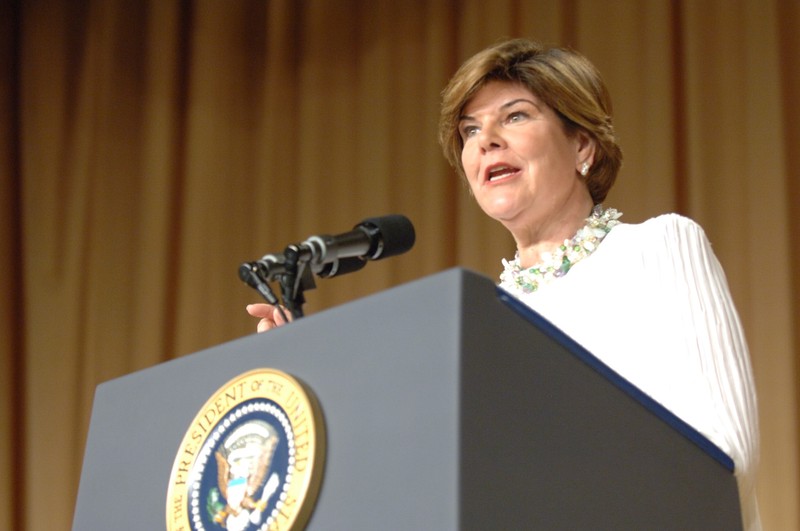 Ann Compton at the presidential podium, 2007, photograph courtesy of ABC News.