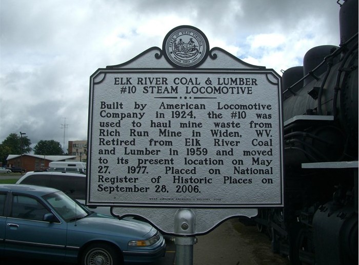 WV Historical Marker for #10 Locomotive 