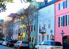 Street view of the Rainbow Row homes