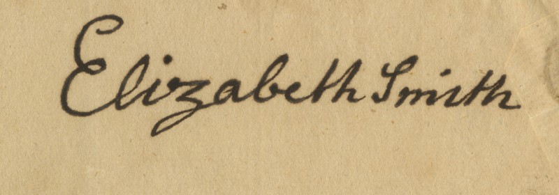 Elizabeth Bray Allen Smith Stith's signature, Isle of Wight County Records, courtesy of the Library of Virginia.