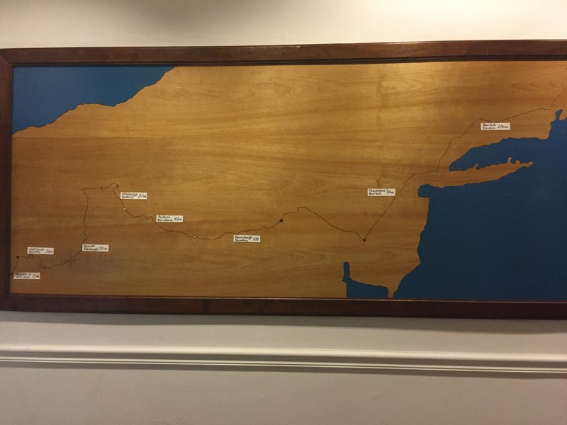 Located inside the museum, this is the route that Samuel Brown took to sell the pelts and buy library books in Boston. Photo by J Hazen on June 14, 2017.