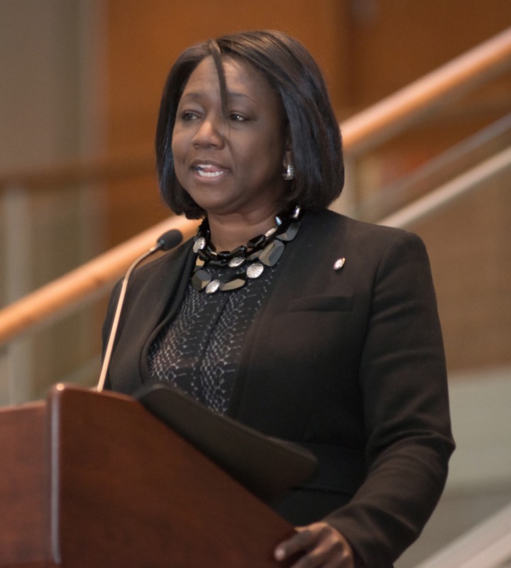 Cynthia Eppes Hudson speaking at the Library of Virginia, photograph courtesy of the Library of Virginia.