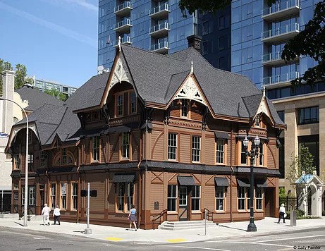 Constructed in the 1880s, this carriage house is all that remains from the Ladd estate. 