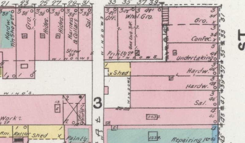 Spring, Emerson & Co. building vacant on 1892 Sanborn map (43 Third St., Sanborn Map Company p. 3)