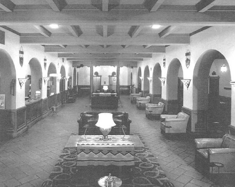 Registration and lobby area of hotel, circa 1940s-1950s