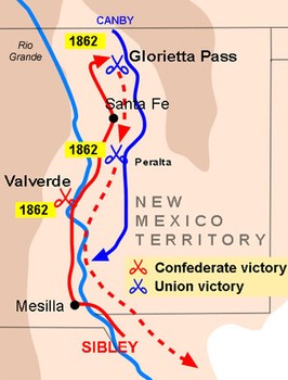 Map and route of Union and Confederate forces during the New Mexico Campaign