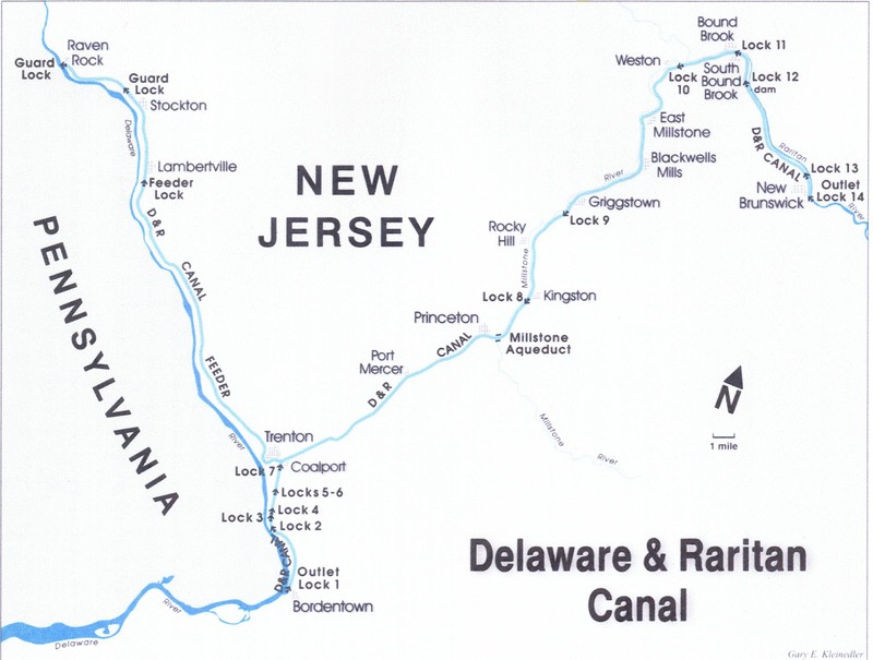 Map of the D&R Canal route and feeder (image from Canal Society of New Jersey)