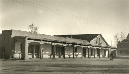 1880s photo of Casa de Arminjo when served as an office building and courthouse for the County of Bernalillo (of which Albuquerque is located)