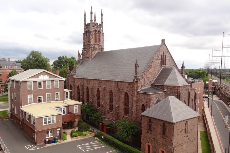 St. Peter the Apostle Church, rear, with rectory to the left (image from New Jersey Wiki).