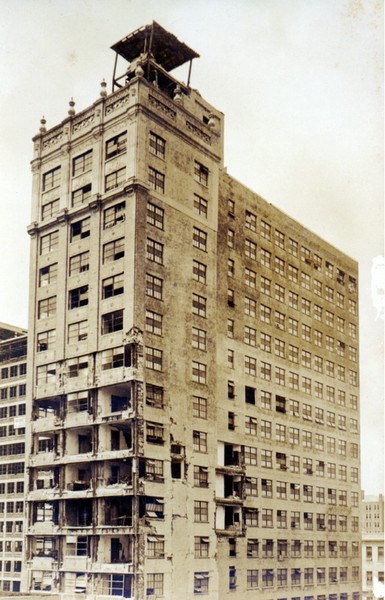 The Miami hurricane of 1926 damaged the building and resulted in the top ten stories being demolished. Image obtained from Florida Memory.