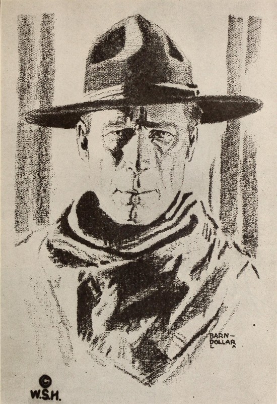 A drawing of silent film actor William S. Hart by "Barn Dollar" published in Wid's Yearbook in 1920