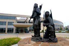 The Oklahoma History Center opened in 2005 to be the primary museum of the Oklahoma Historical Society. This sculpture depicting Apache warriors, titled "Unconquered," was created by artist Allan Houser in 1994.