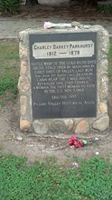 This marker for Charley Darkey Parkhurst can be found in section B, plot 20 of the Watsonville Pioneer Cemetery