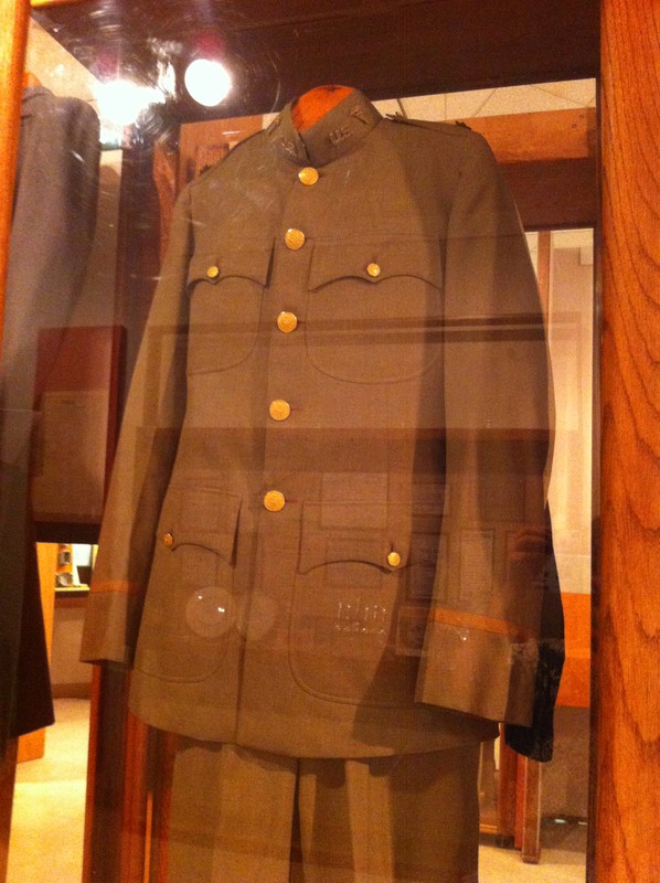 Dr. Everett's officer's uniform for U.S. Medical Corps service during World War I at Camp Dodge, Iowa, was purchased at Marks & Milton Men's Wear store located in this building. Displayed in 175th Carthage Anniversary exhibit at Powers Museum in 2017.