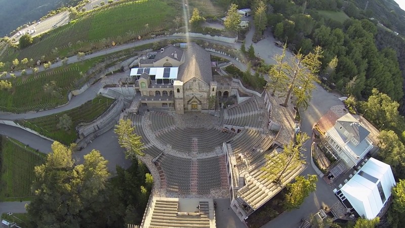 An overhead shot of the concert venue, to include the rebuilt winery building.  